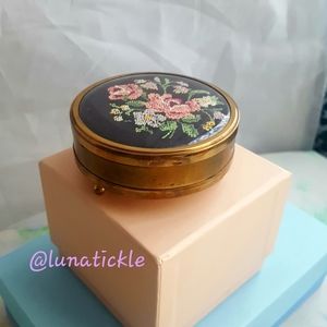 🌙Vintage Margaret Rose Gold Gilt Petit Point FootedTrinket Box